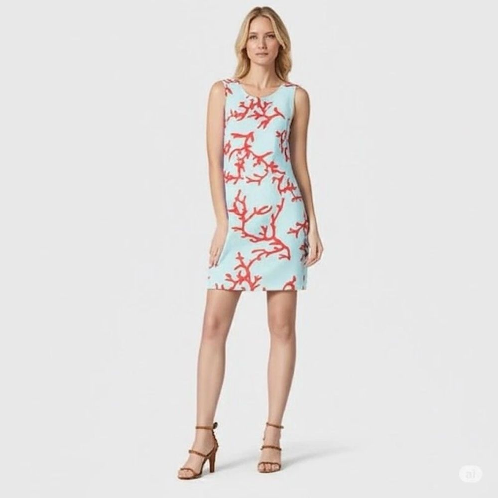 J.McLaughlin Sophia Sheath Dress Aqua Blue Coral Reef Catalina Cloth Small Beach
